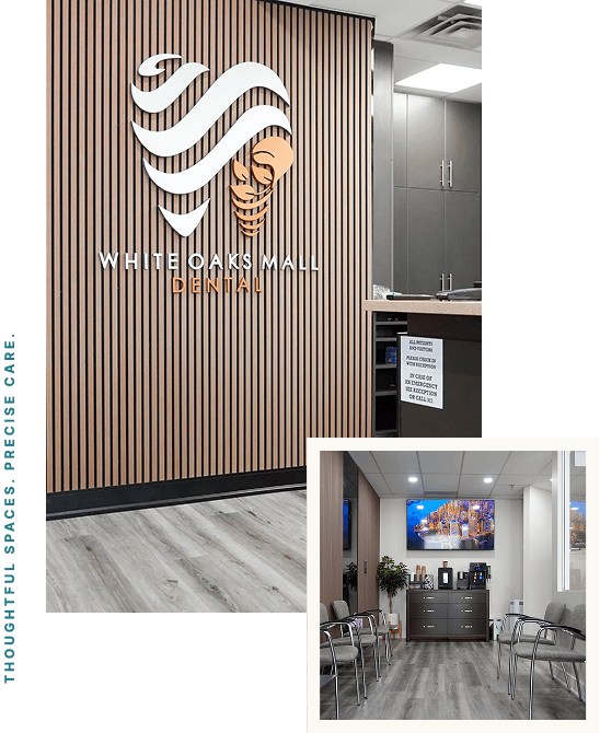 White Oaks Mall Dental reception and patient comfort area